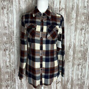 S&A Cotton Brown & Ivory Flannel Shirt size Large